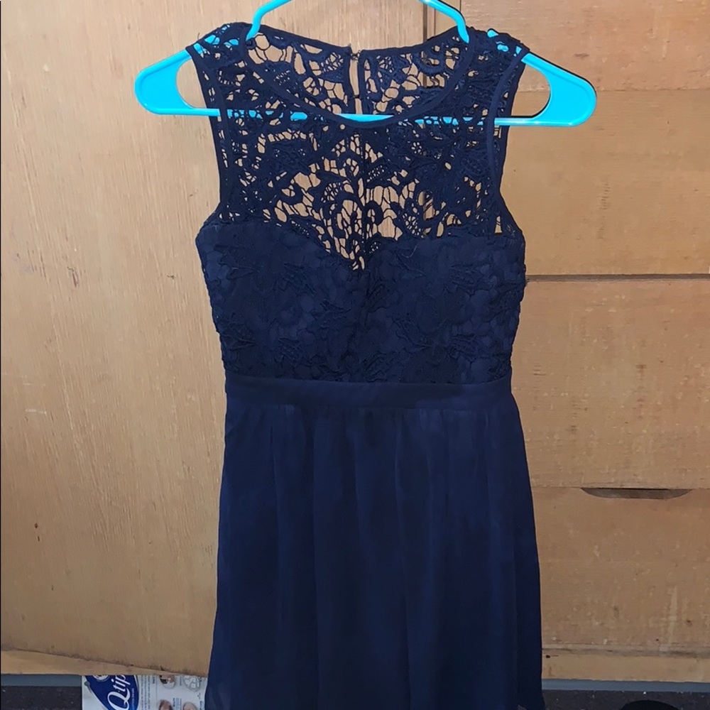 Lulus Romantic Tale Navy Blue Lace Skater Dress